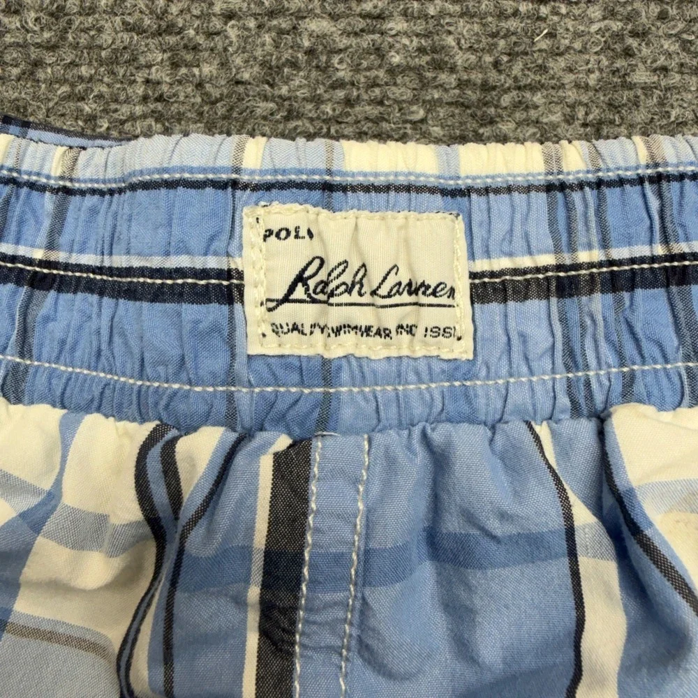 Polo Ralph Lauren Kids Blue Plaid Swim Trunks Board Shorts Size 6 Cargo Pocket